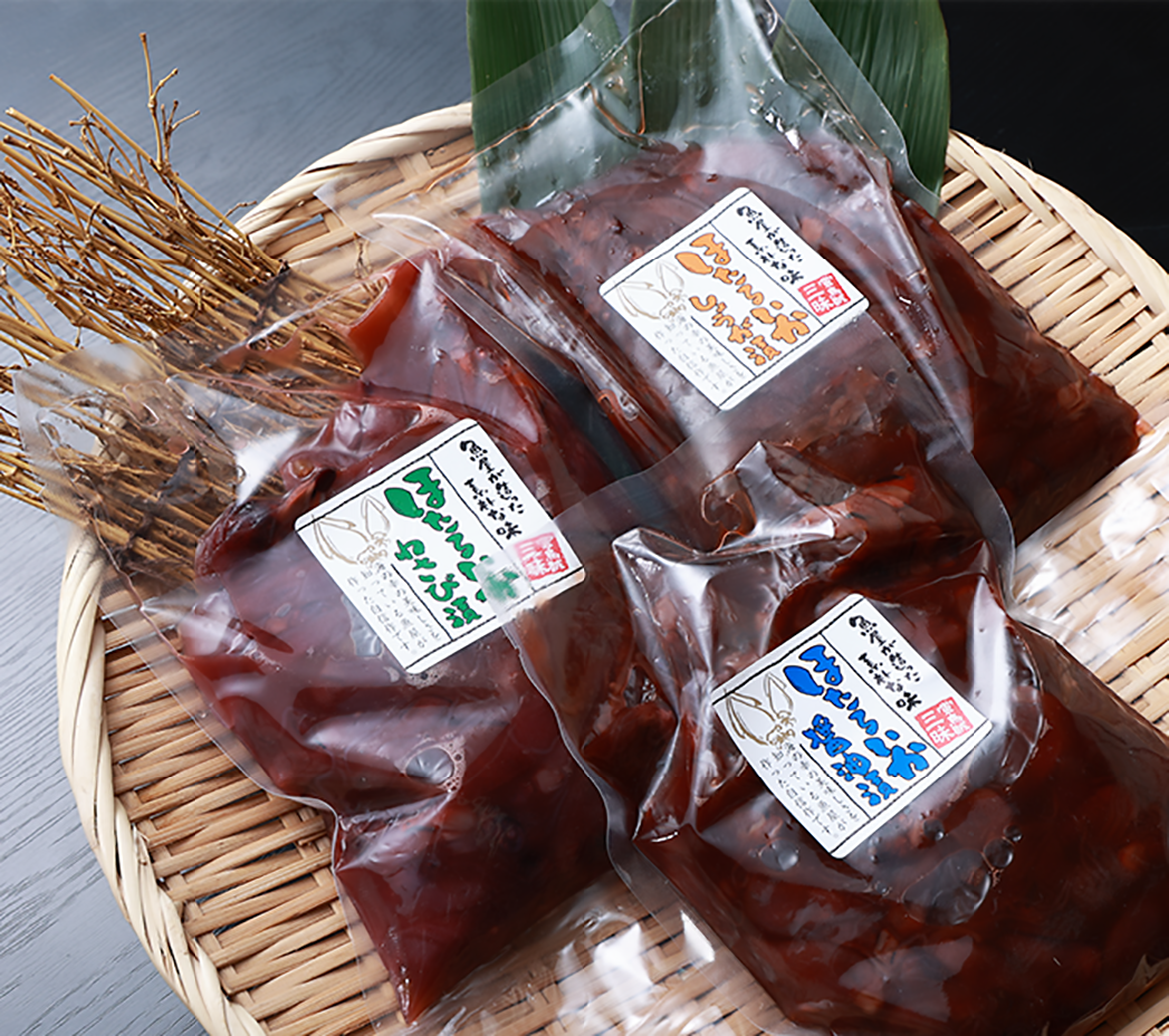 ほたるいか加工品おまとめセット(醤油漬け・わさび漬け・しょうが漬け)の写真(兵庫県香美町)